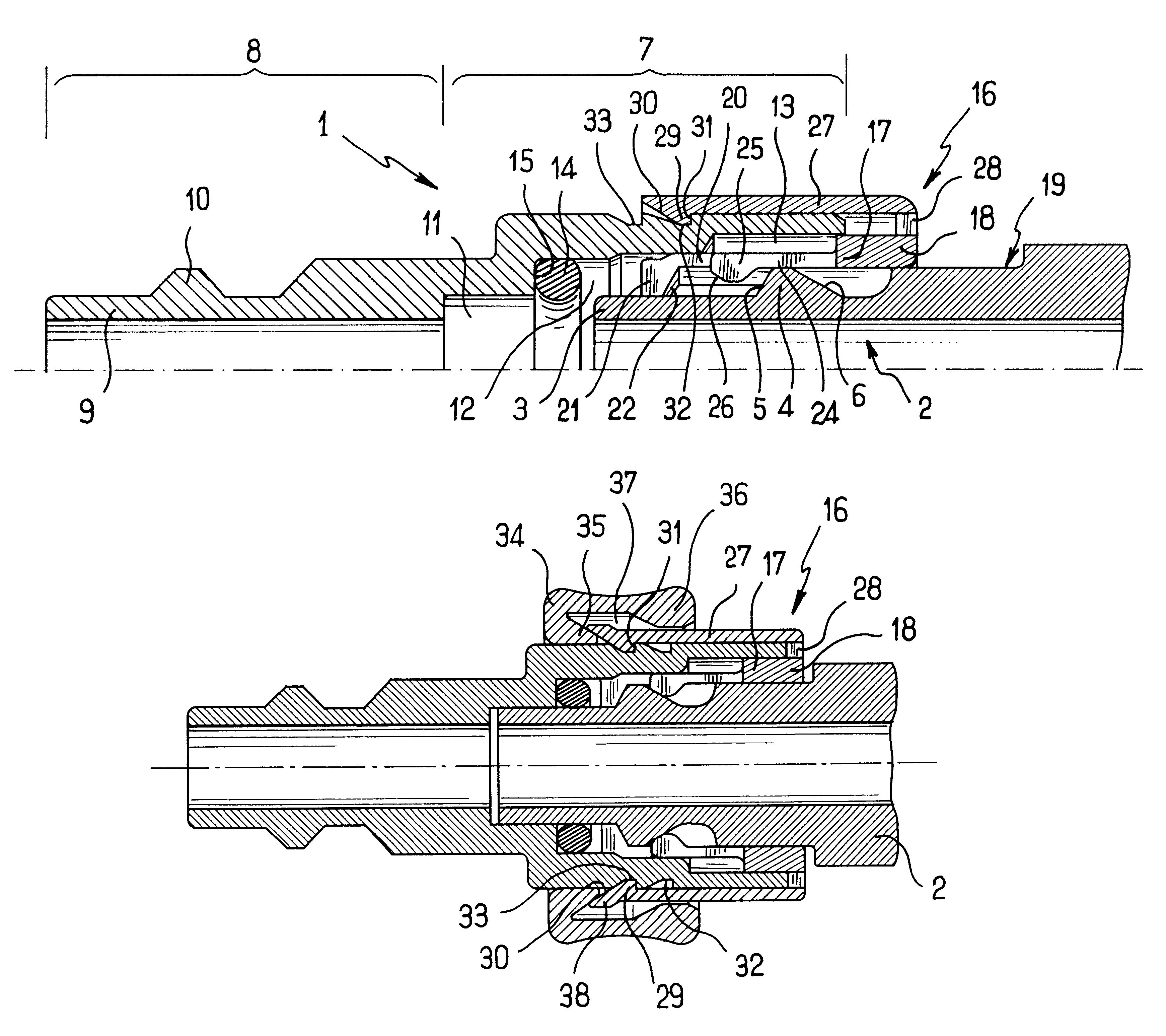 Device for connecting an end piece to an element