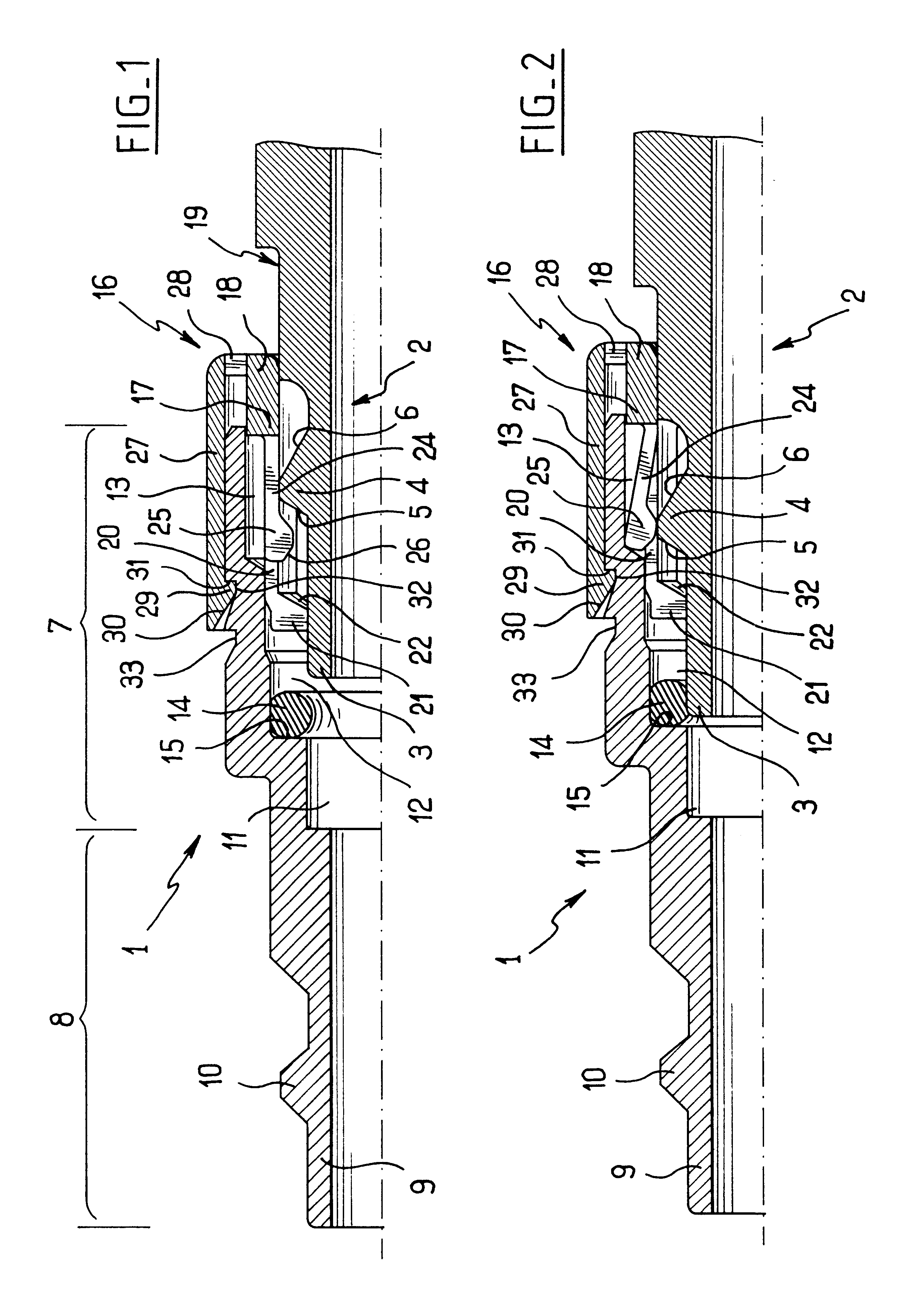 Device for connecting an end piece to an element