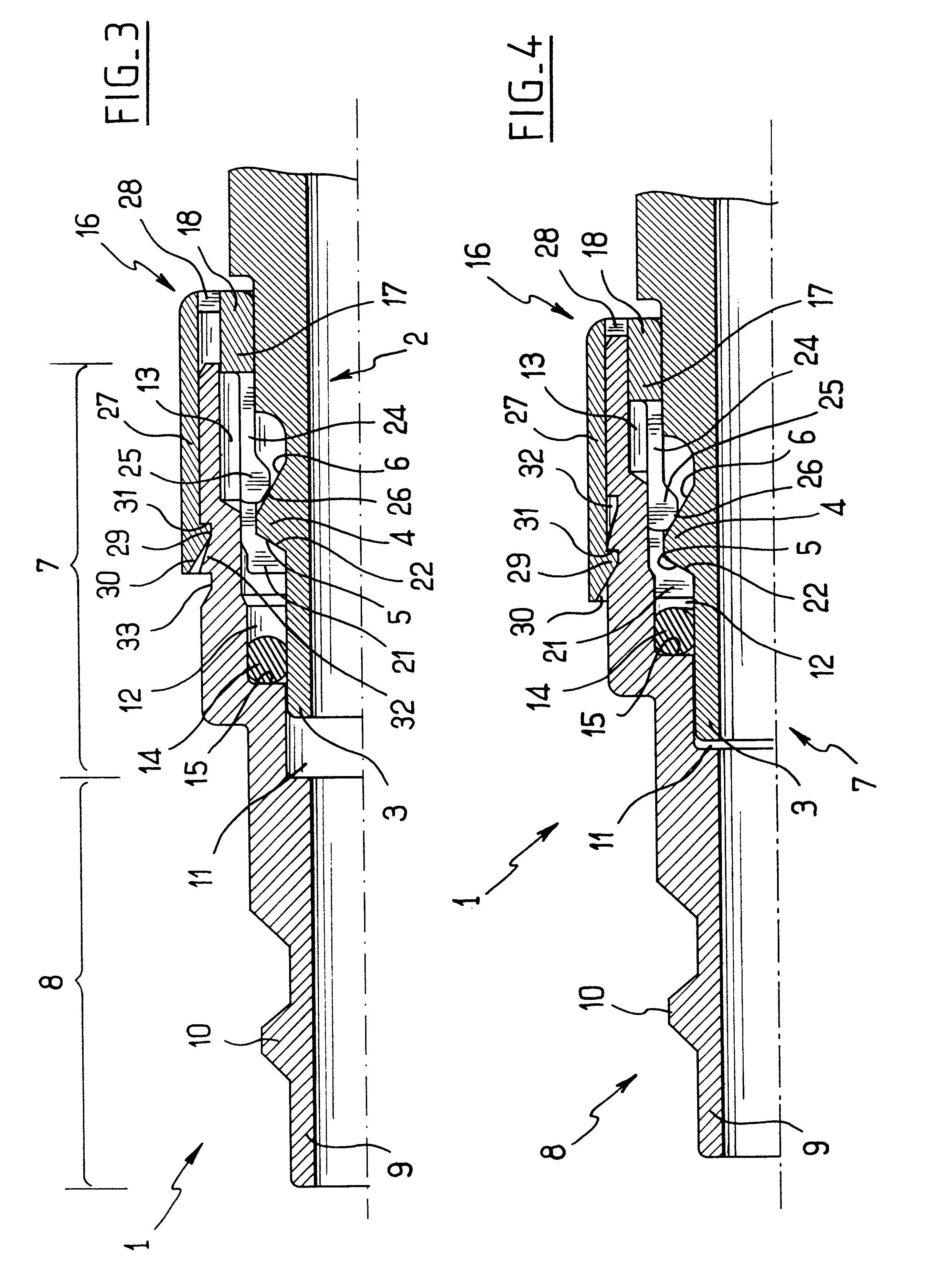 Device for connecting an end piece to an element