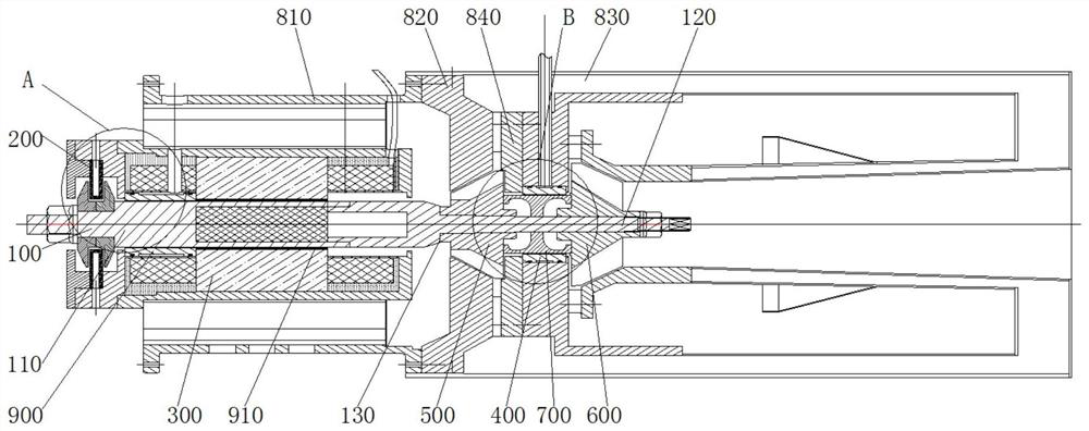 Miniature gas turbine with bearing embedded in motor