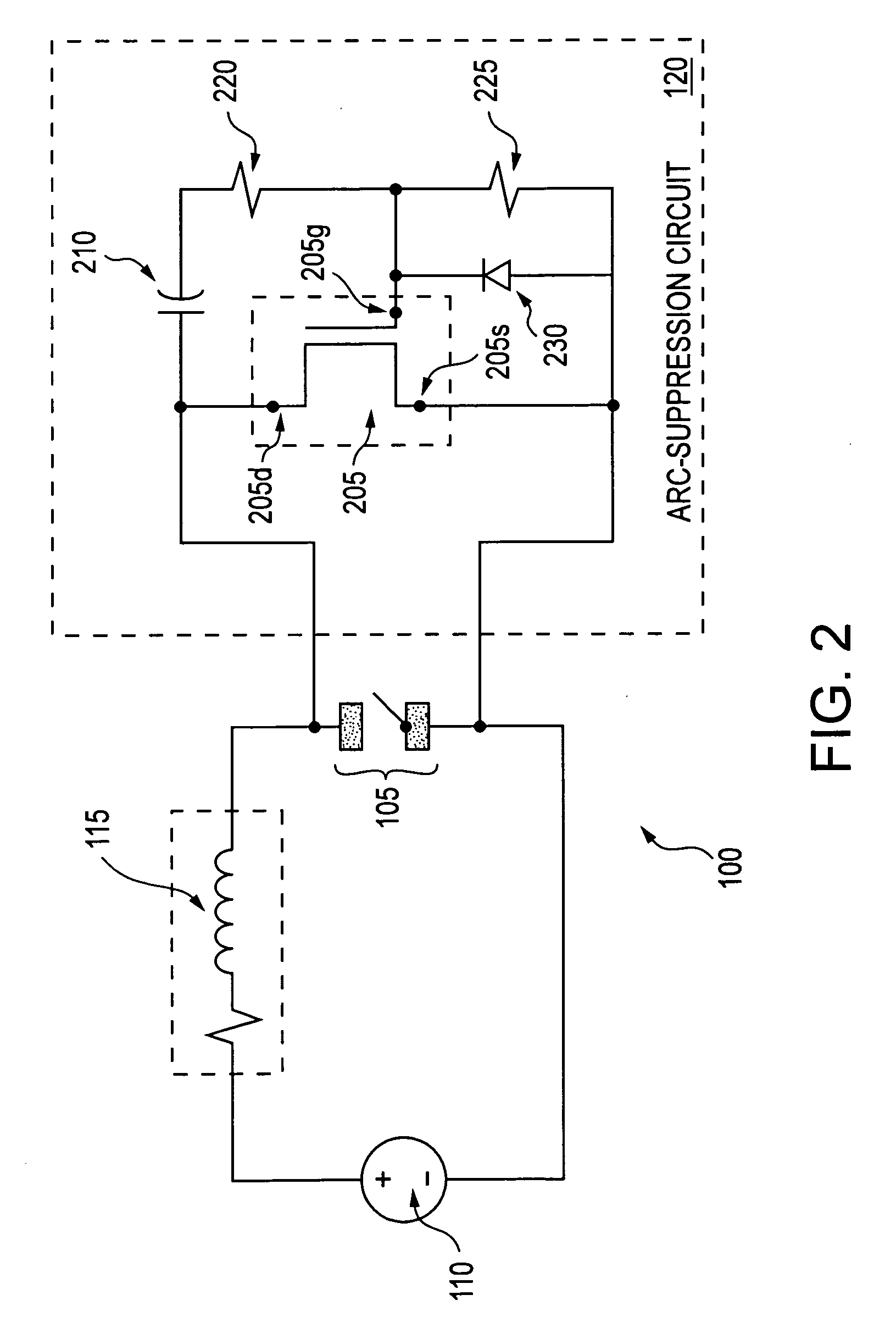 Arc suppression circuit for electrical contacts