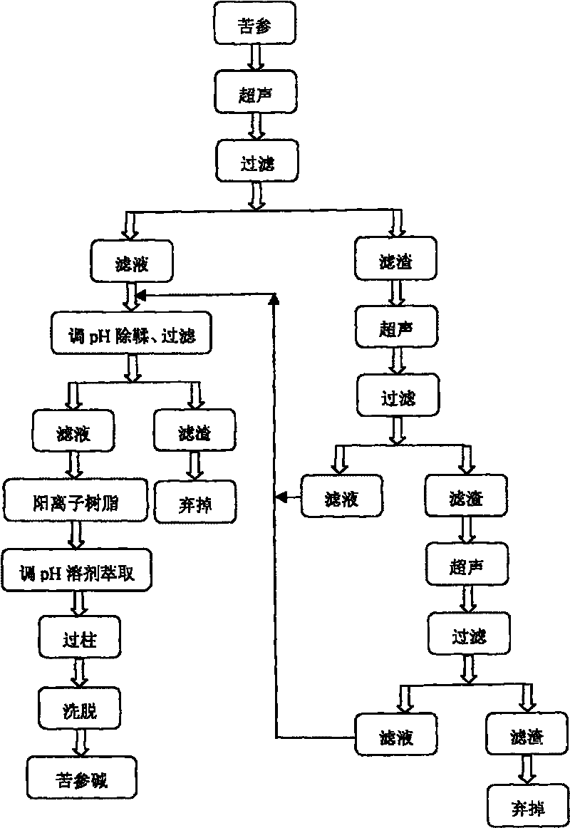 Method of extracting matrine by ultrasound wave method