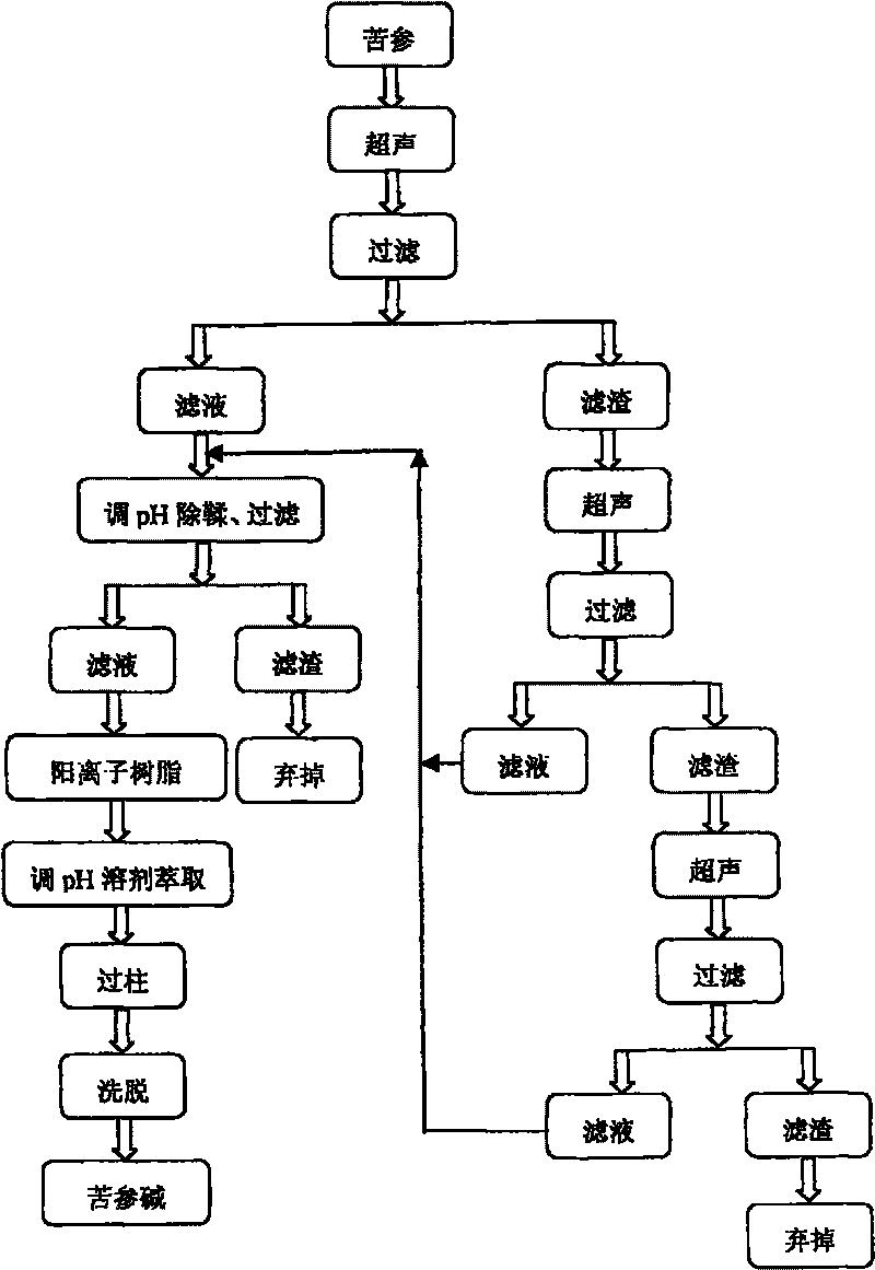 Method of extracting matrine by ultrasound wave method