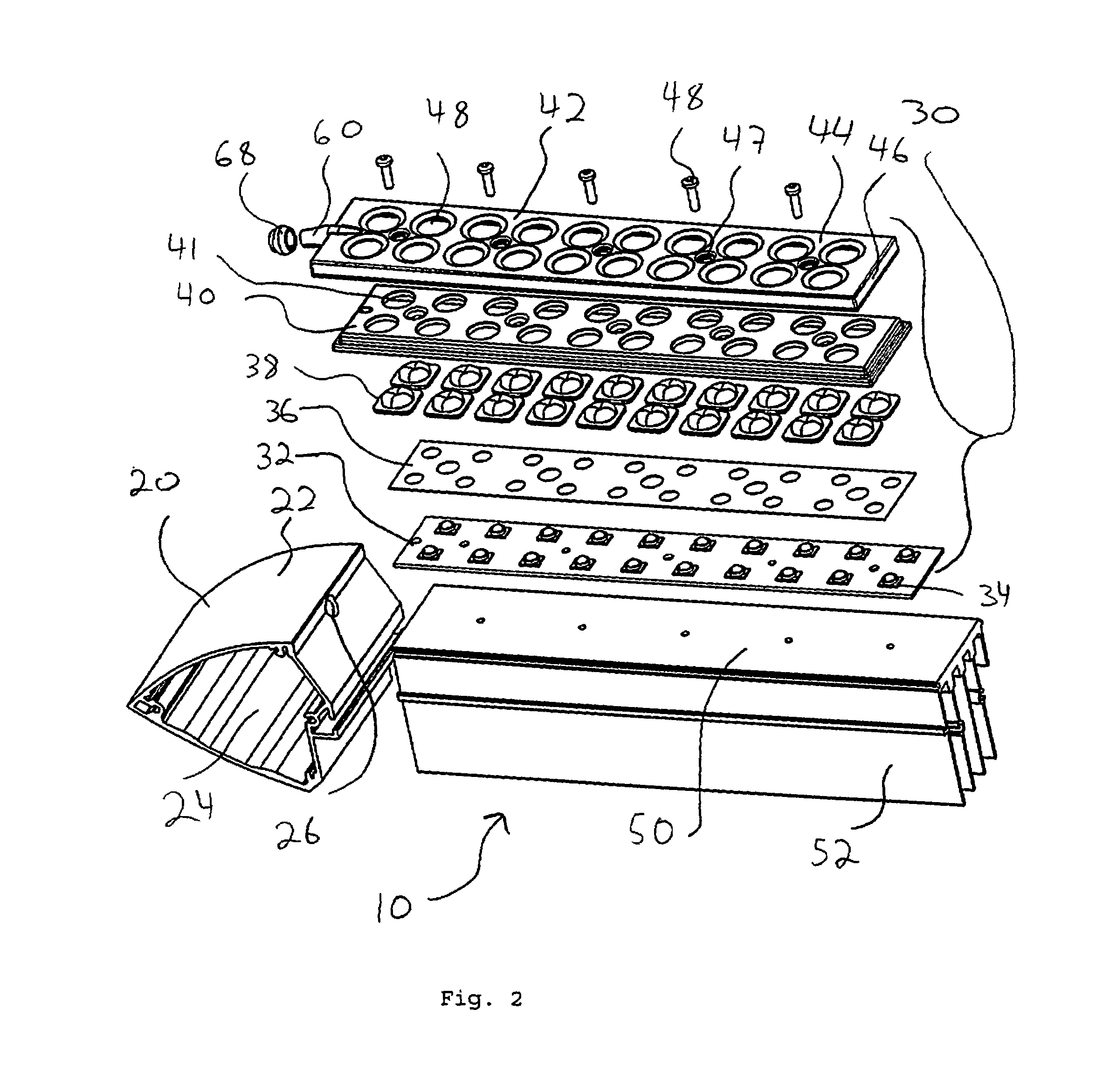 Multi-LED light fixture with secure arrangement for LED-array wiring