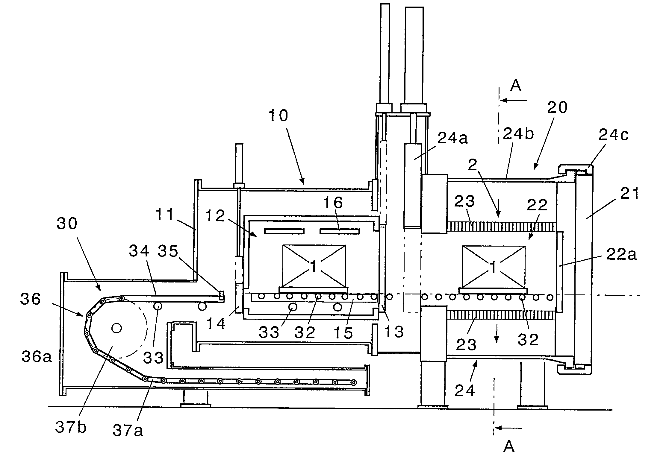 Change-over apparatus for cooling gas passages in vacuum heat treating furnace