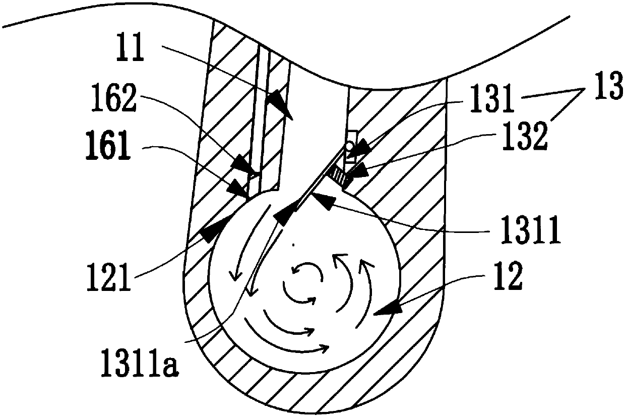 A spray washing device capable of enhancing the flow energy of rotating water and a toilet using the same