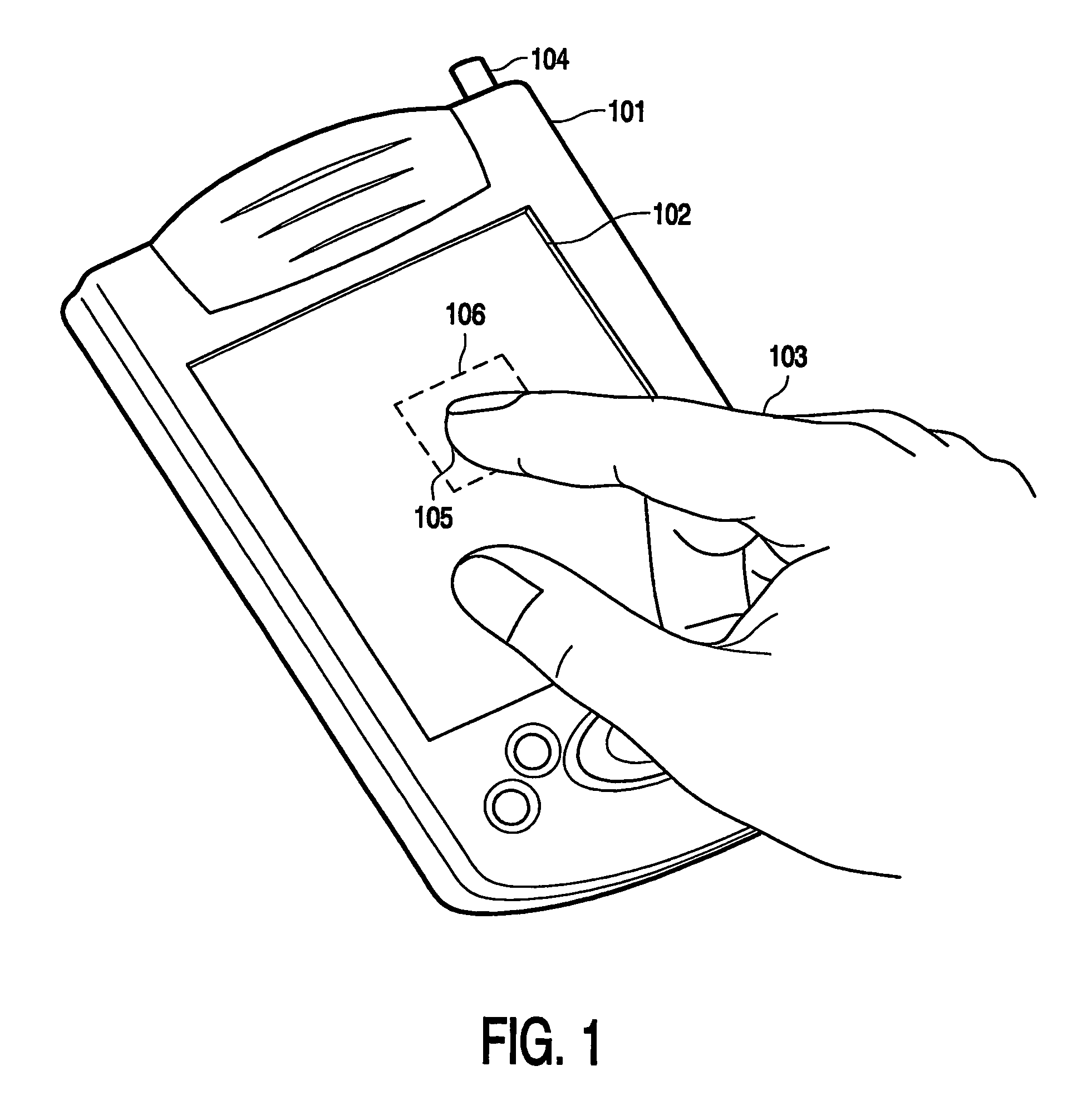 User interface with displaced representation of touch area