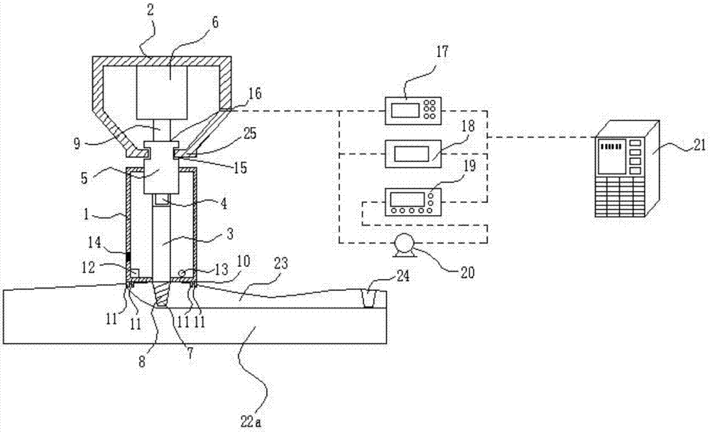 Friction stir welding device with adjustable stirring pin length and welding method