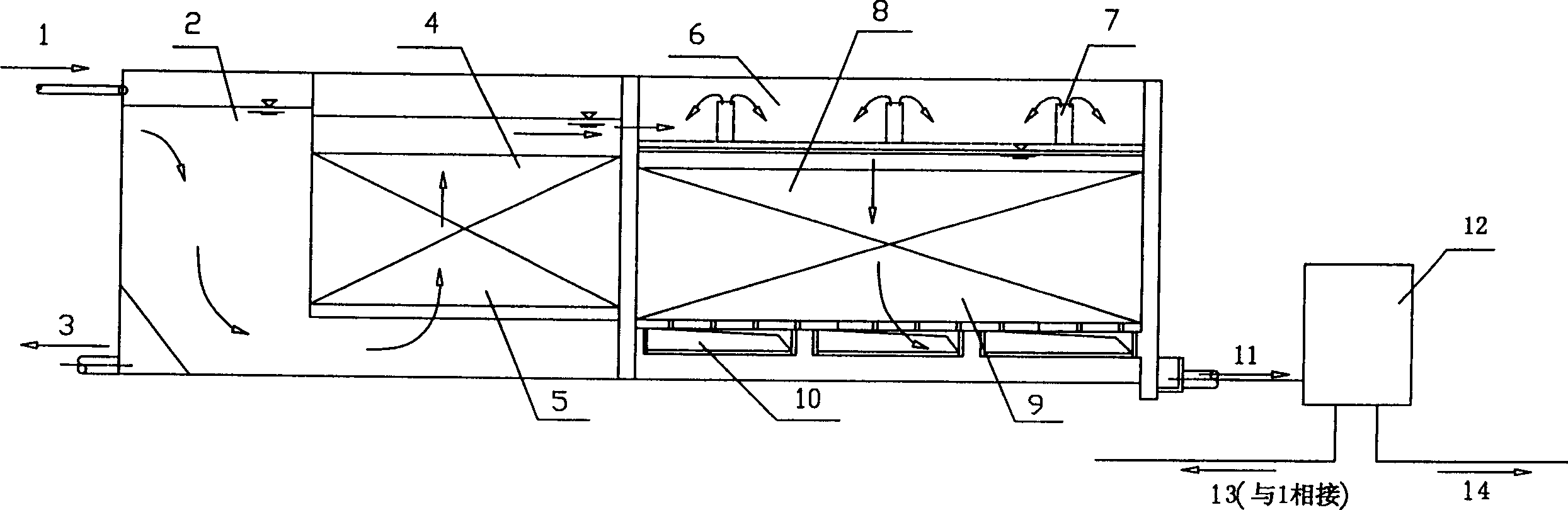 Equipment for denitrifying and dephosphating sewage in integrated aerobic/anaerobic biologic fiter pool