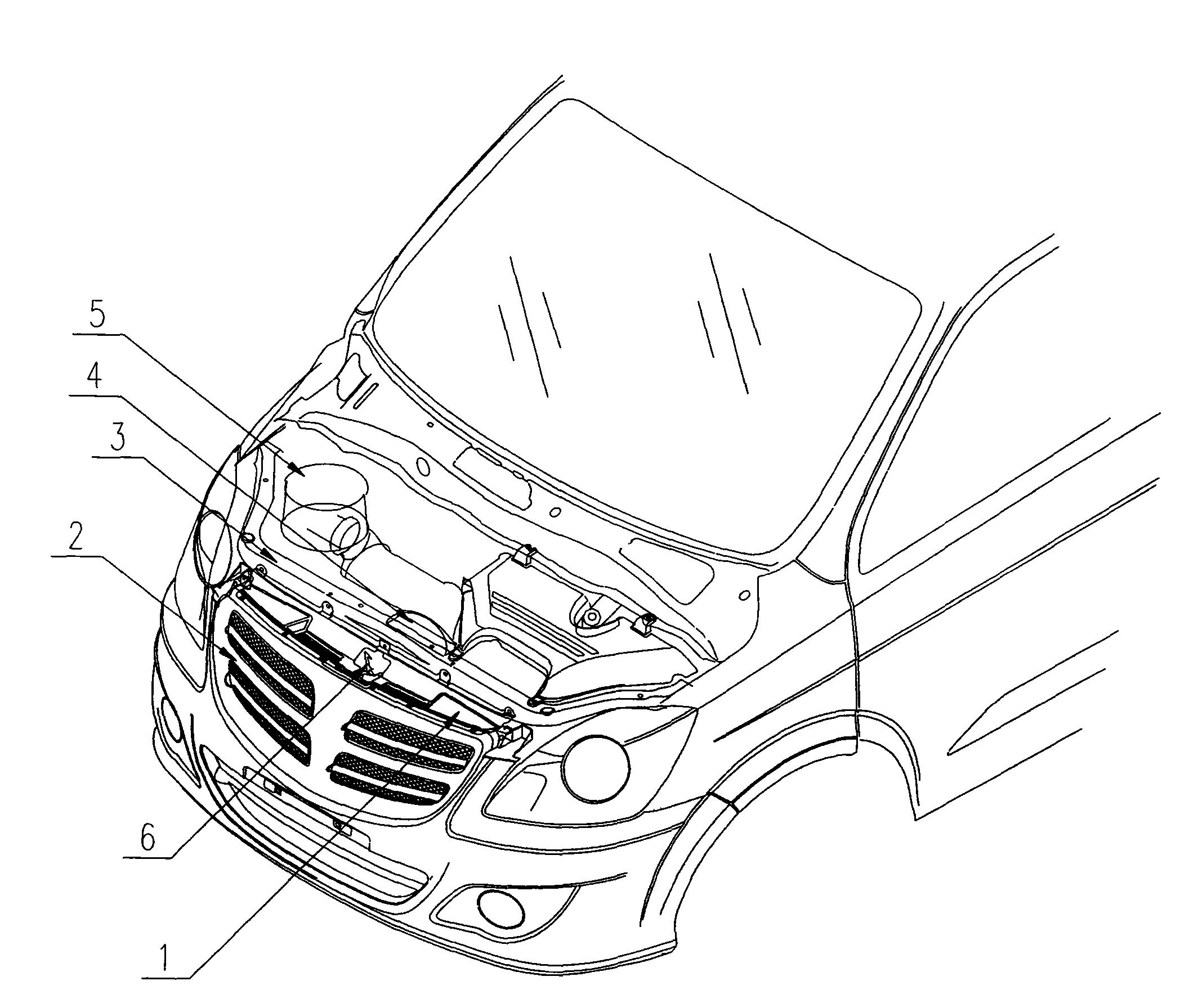 Connecting plate on rear part of front grille of automobile and front part structure of automobile for mounting connecting plate