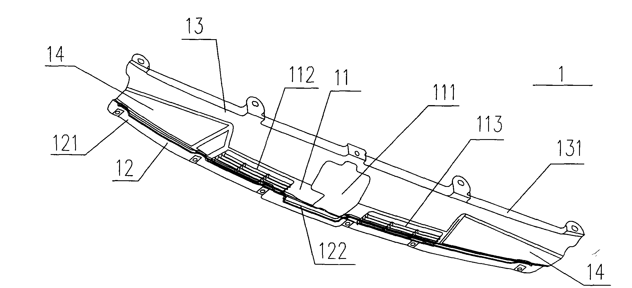 Connecting plate on rear part of front grille of automobile and front part structure of automobile for mounting connecting plate