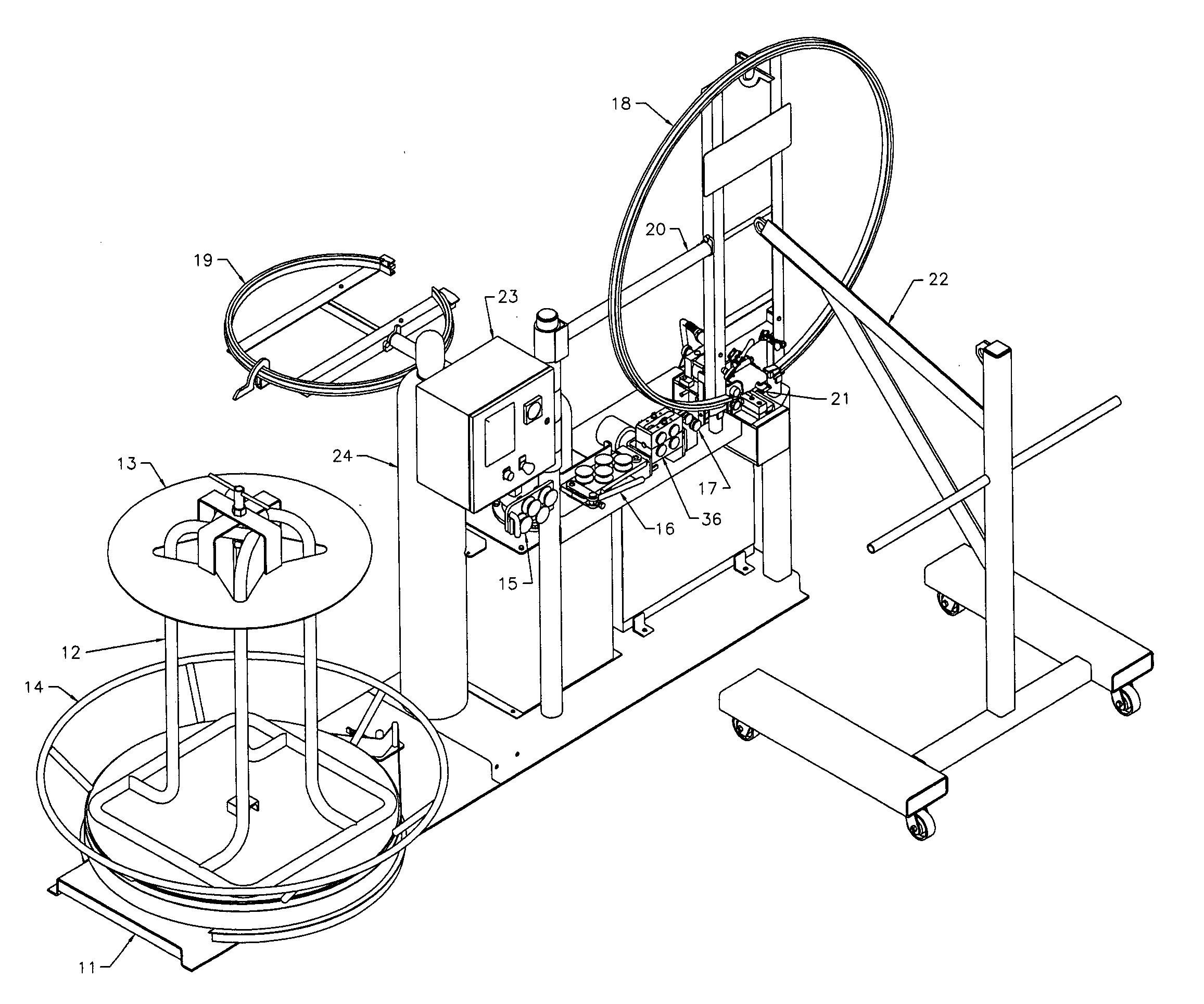 Machine for making steel hoop circumferential reinforcing elements