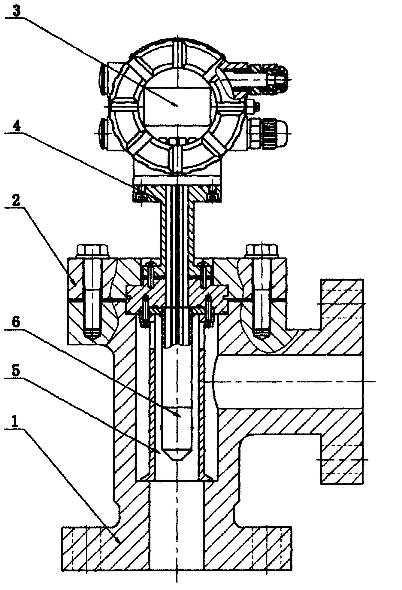 Right-angle high-pressure electromagnetic flow meter