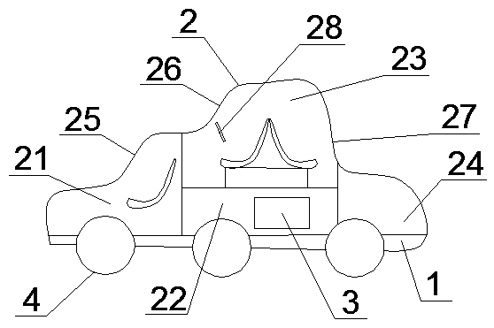 Wide-view-field automobile with mid-mounted engine