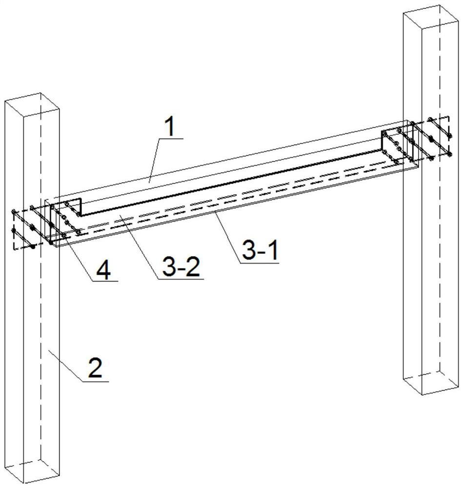 Steel-bamboo combined engineering bamboo beam-column connecting structure and preparation method thereof