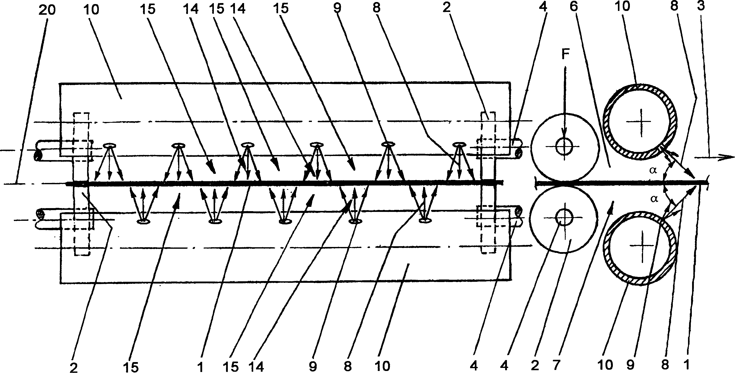 Method and device for contactless treatment of flat objects in through type treatment equipment