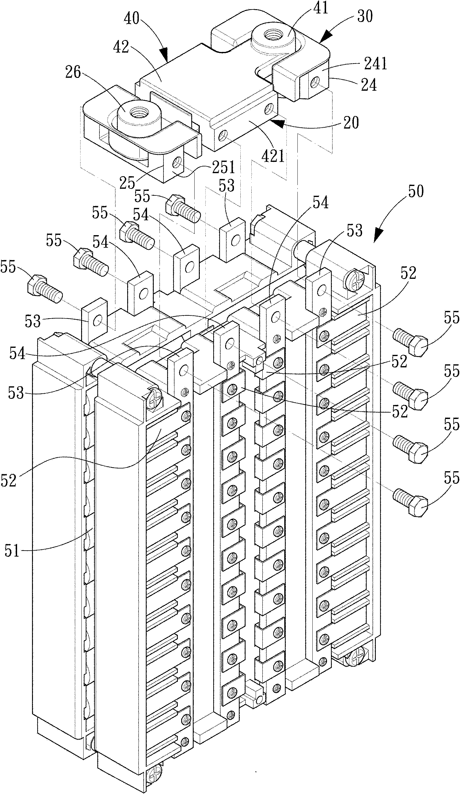 Terminating electrode head structure for assemble cell