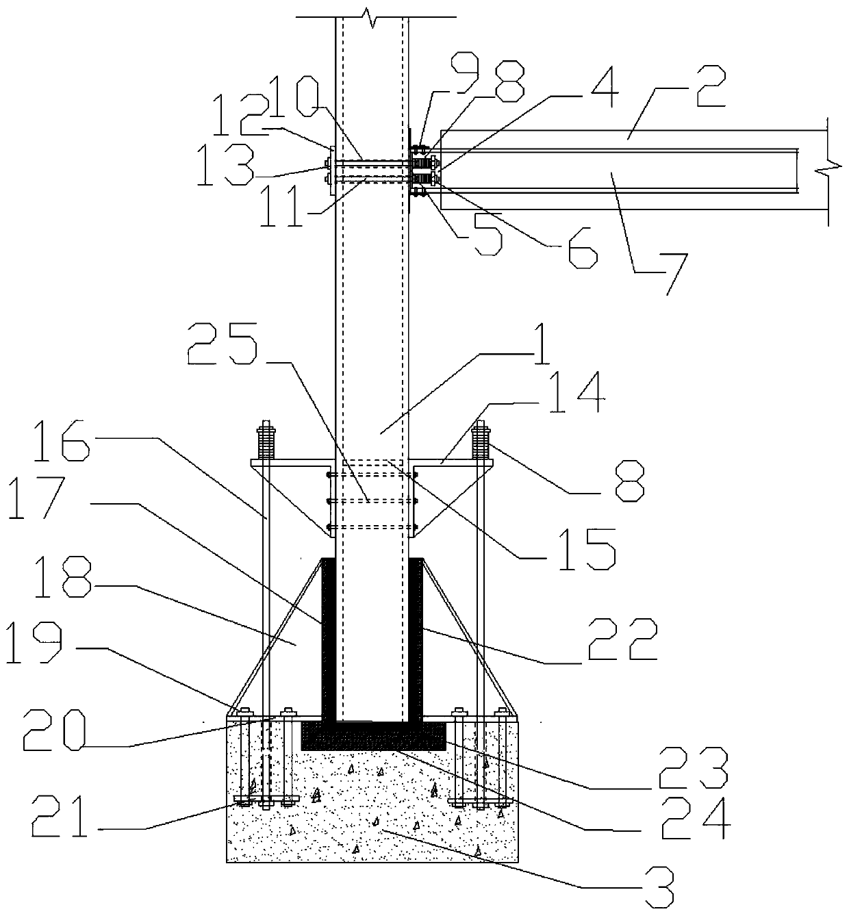 Anti-seismic toughness steel pipe concrete column and shape steel concrete beam frame and construction method