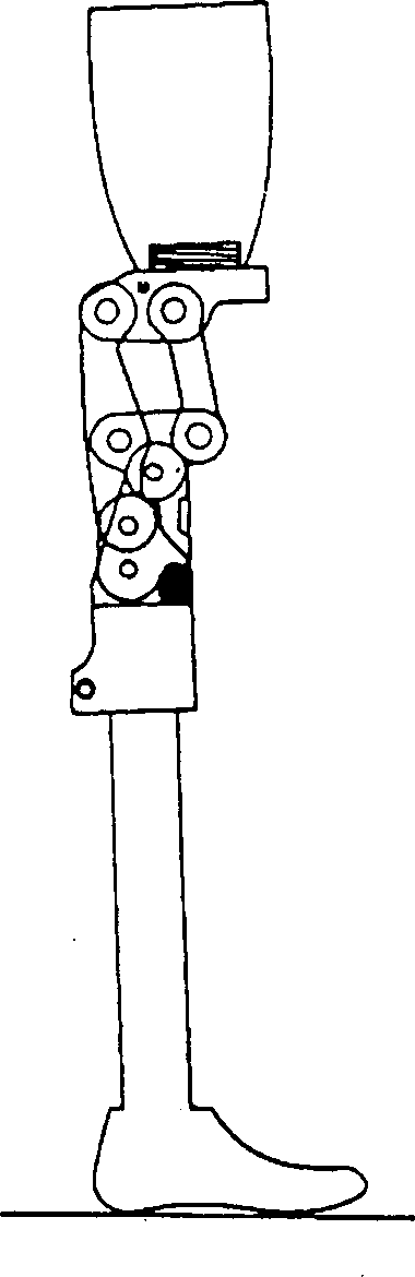 Six-bar mechanism knee joint with knee moment controller