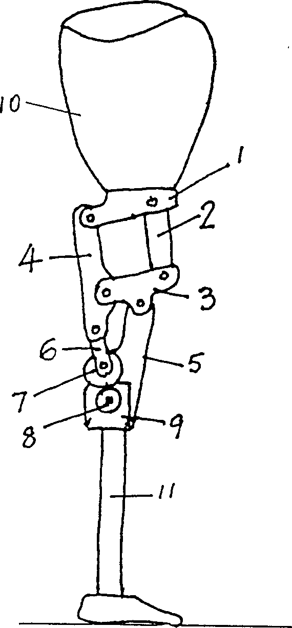 Six-bar mechanism knee joint with knee moment controller