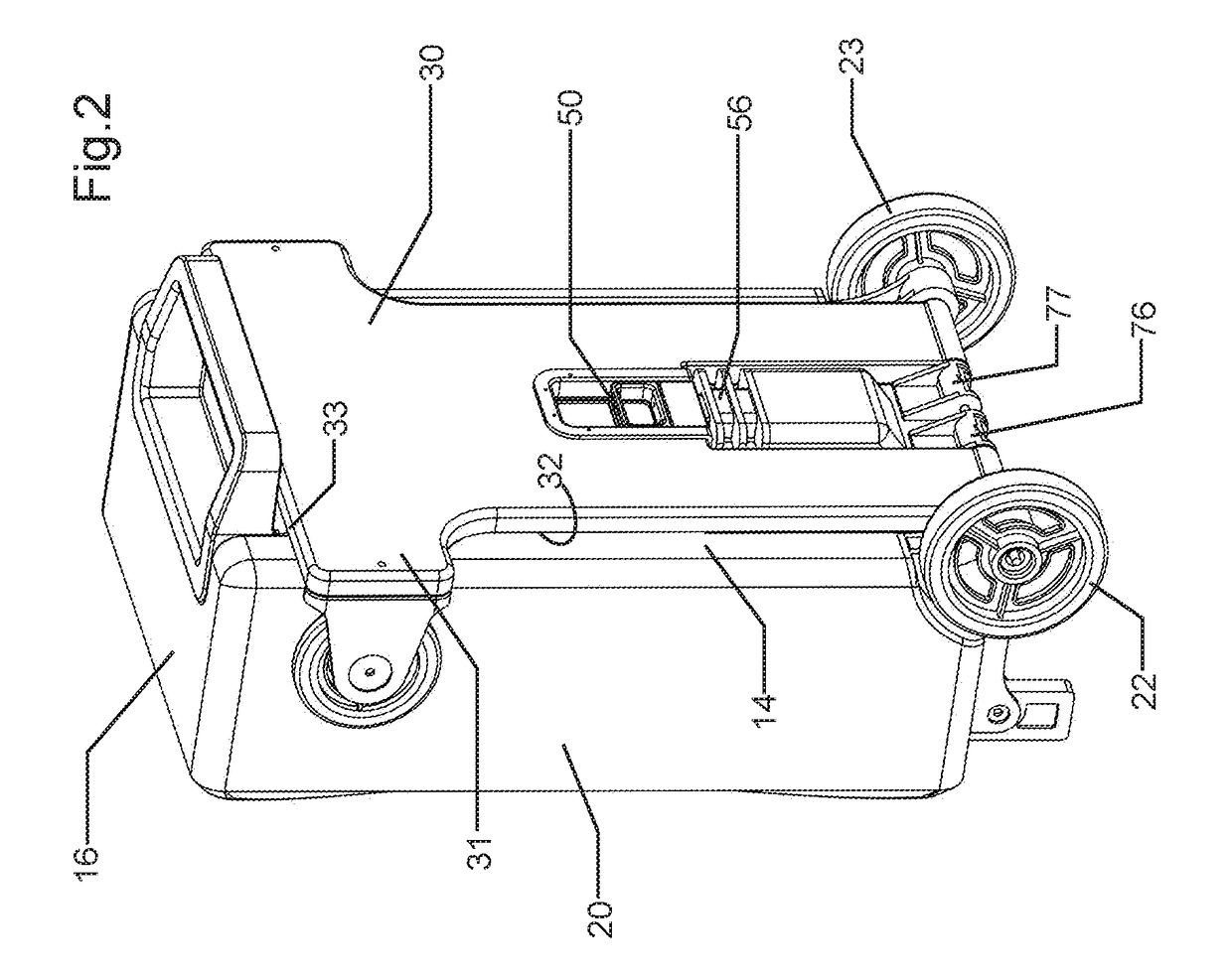 Rollable personal container transport device with rotating platform