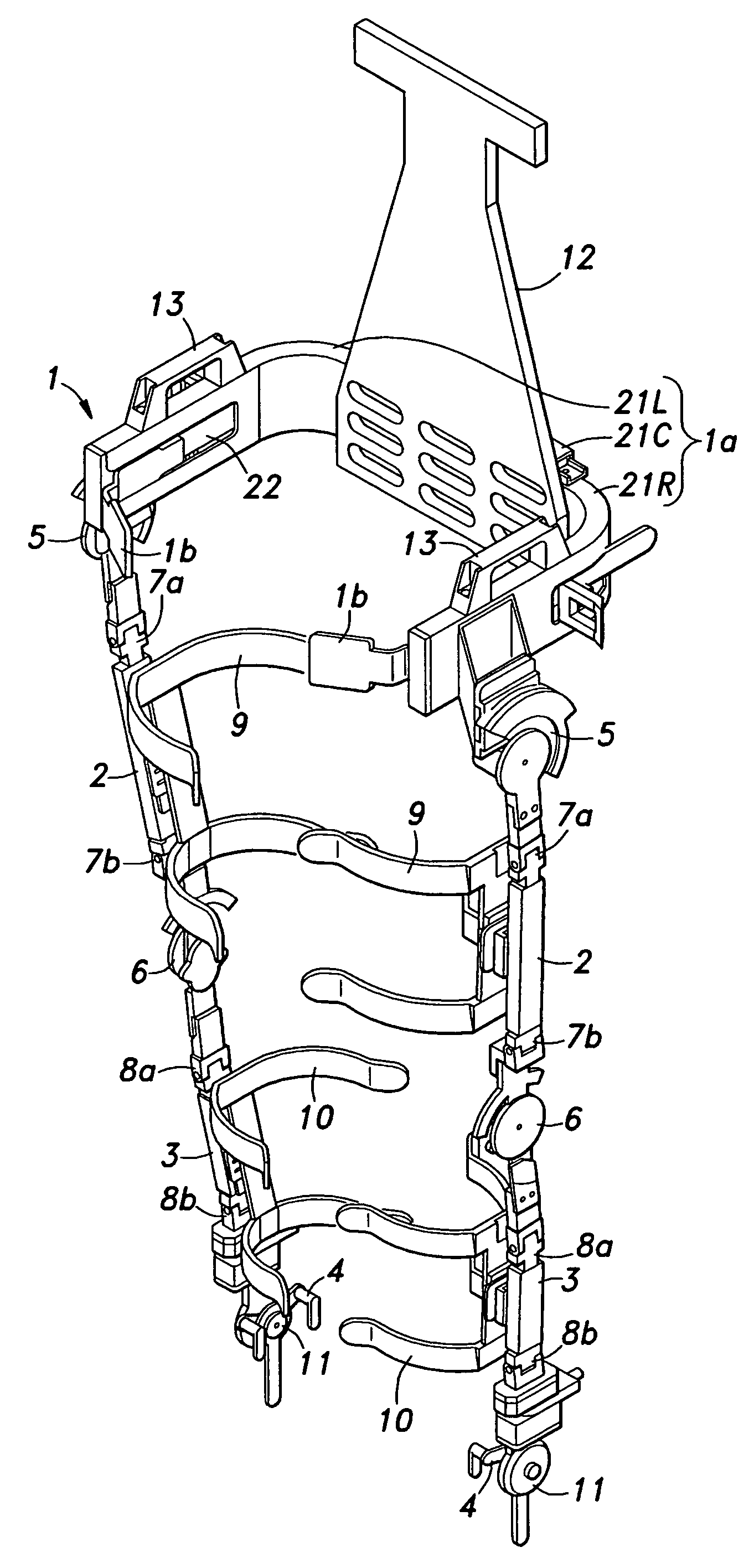 Walking assistance device having a pelvis support member that is easy to wear