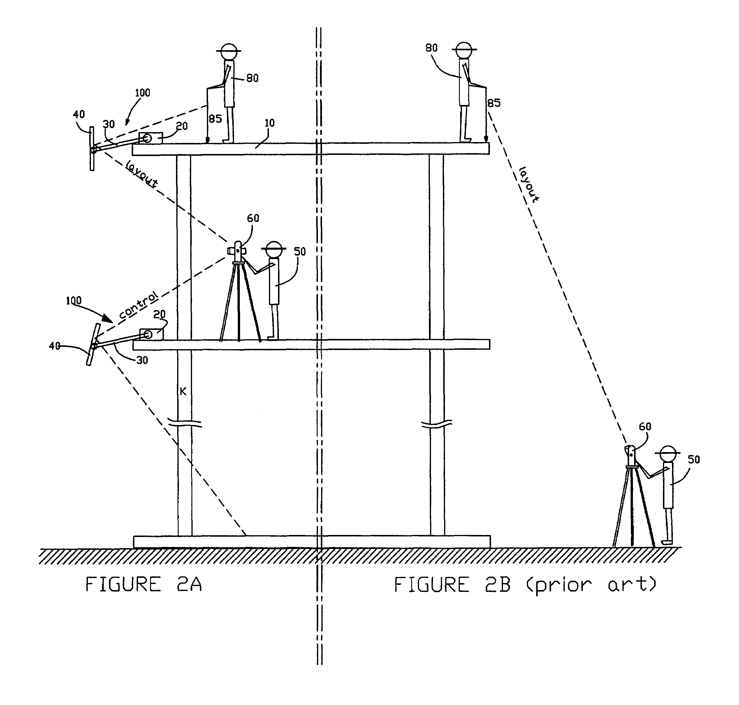 Method and remote-controlled reflector device for layout axis lines during construction of a building in the absence of direct line of sight