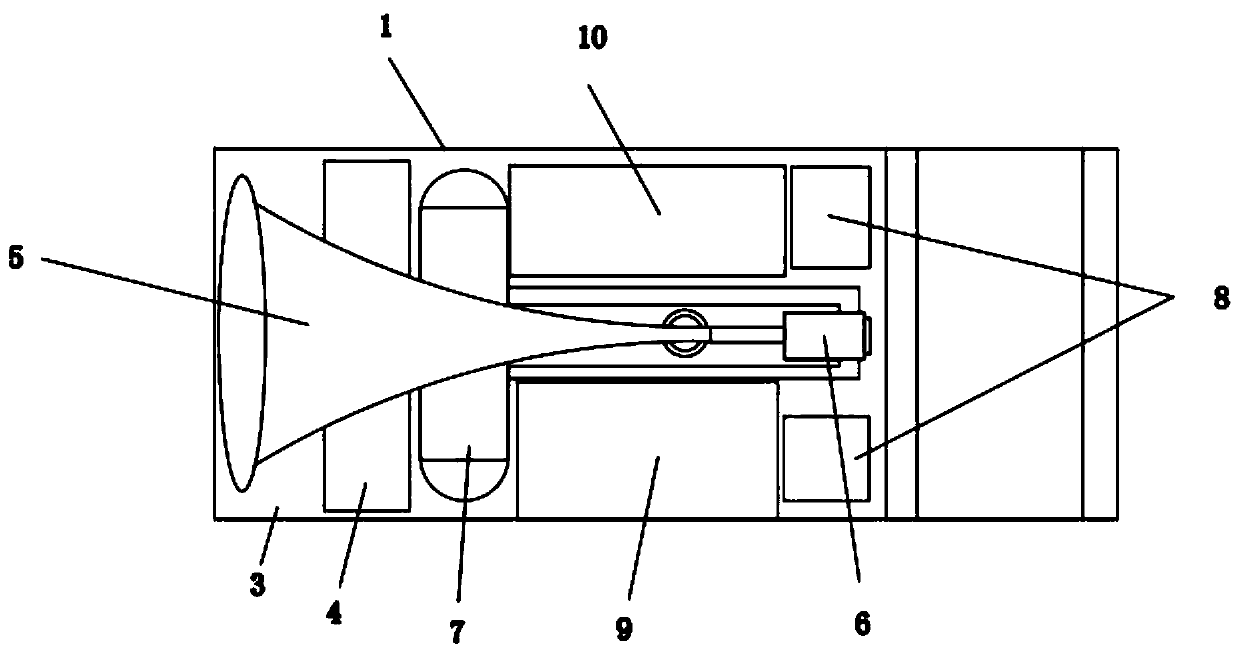 Modulated sound wave generating device for artificial fog dispersal and control method of device