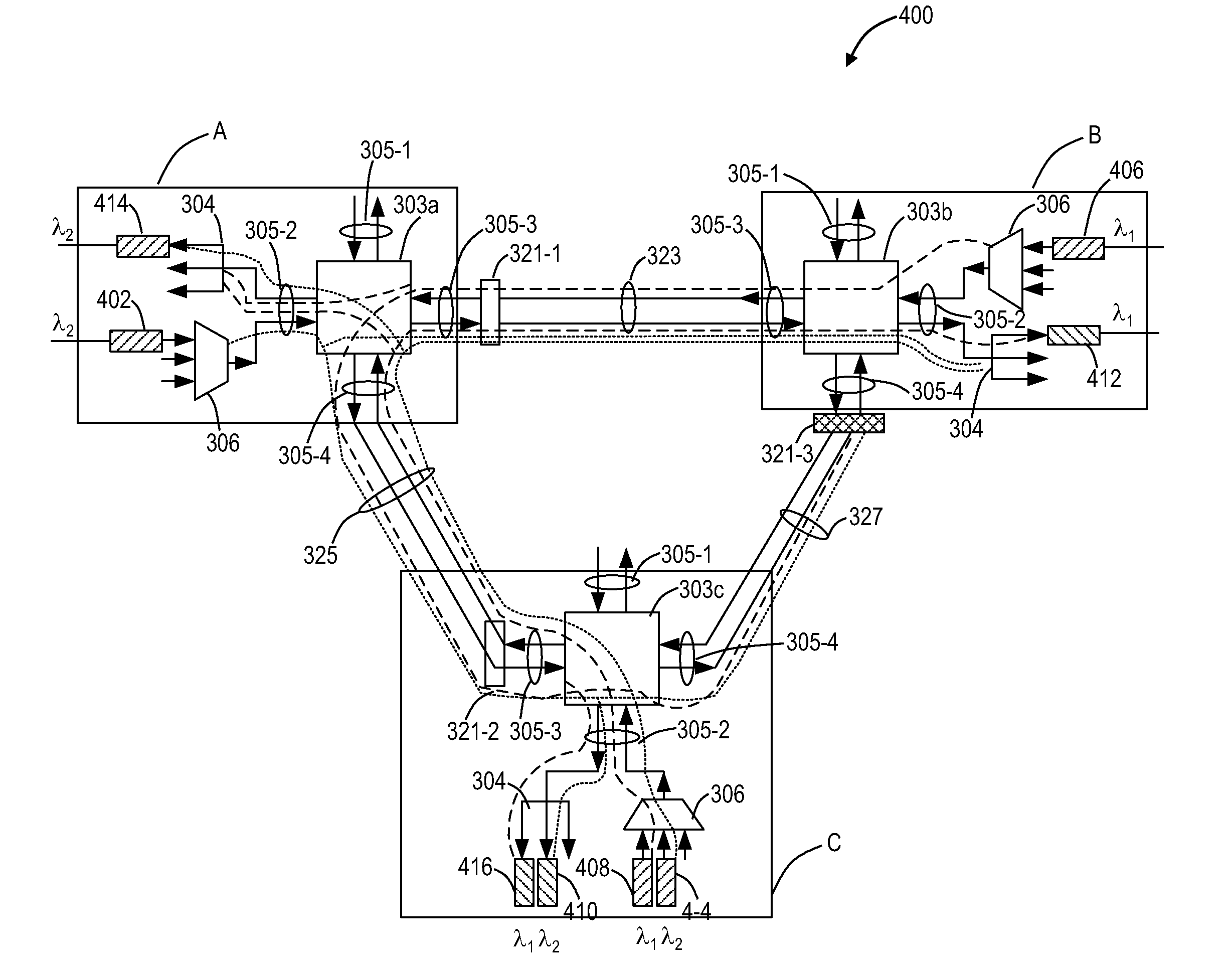 Colorless, directionless, and gridless optical network, node, and method