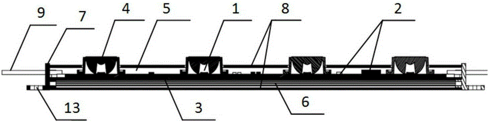 Alternating-current input side luminescent LED (light-emitting diode) module used for double-sided luminescent lamp box