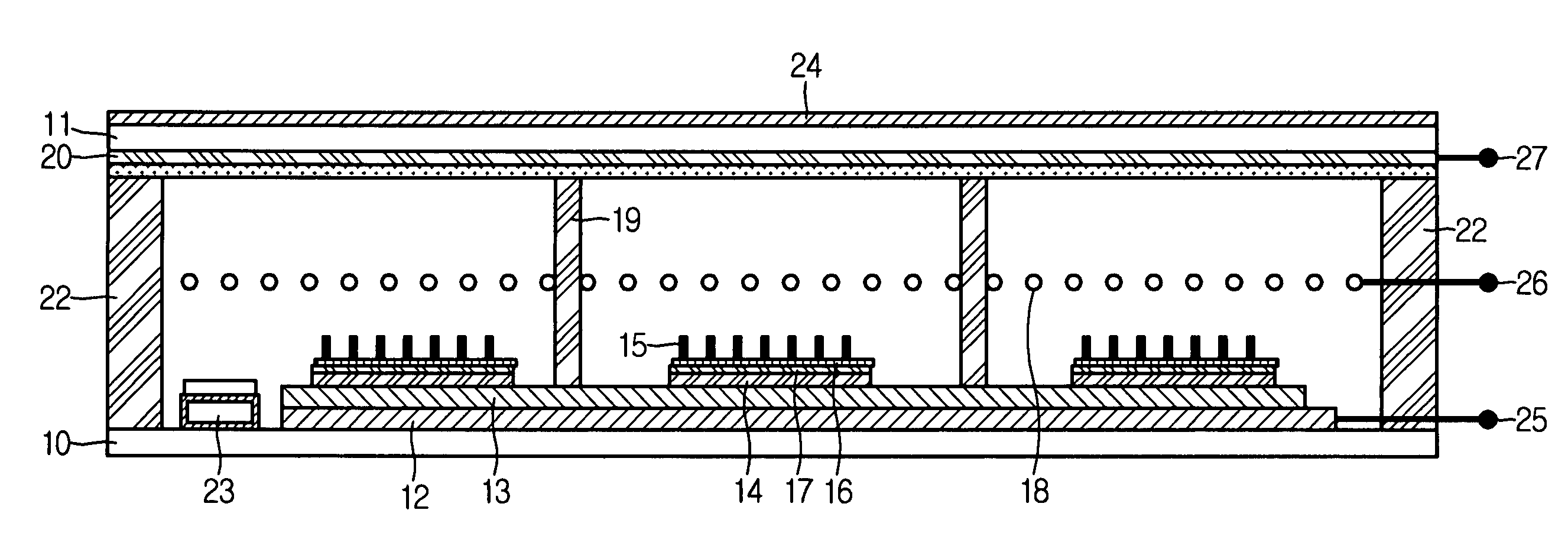 Flat lamp device with multi electron source array