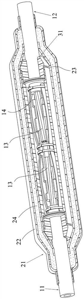 Power cable intermediate joint for cable damp repair