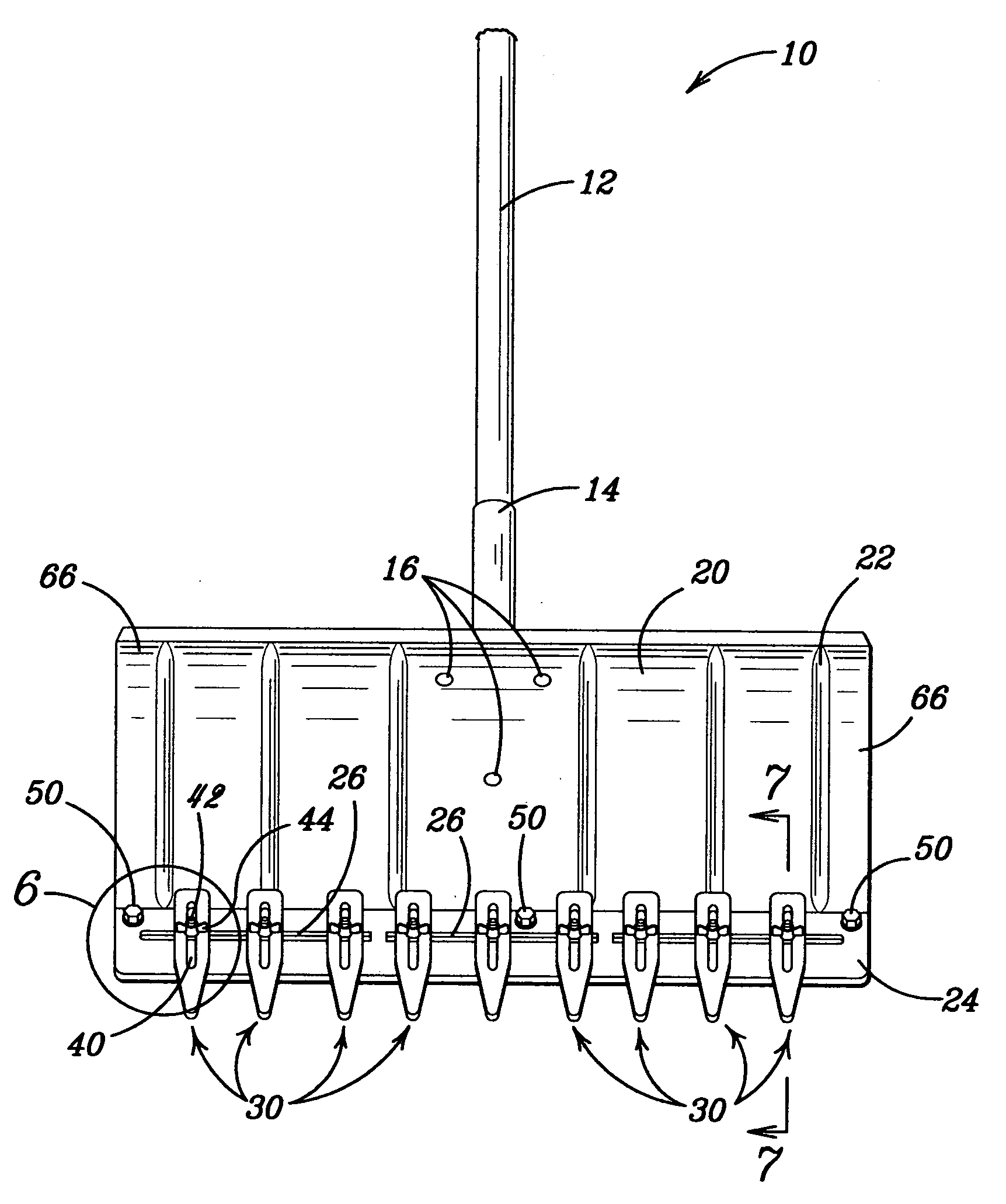 Hand manipulated pusher apparatus with adjustably spaced teeth for cleaning uneven corrugated surfaces