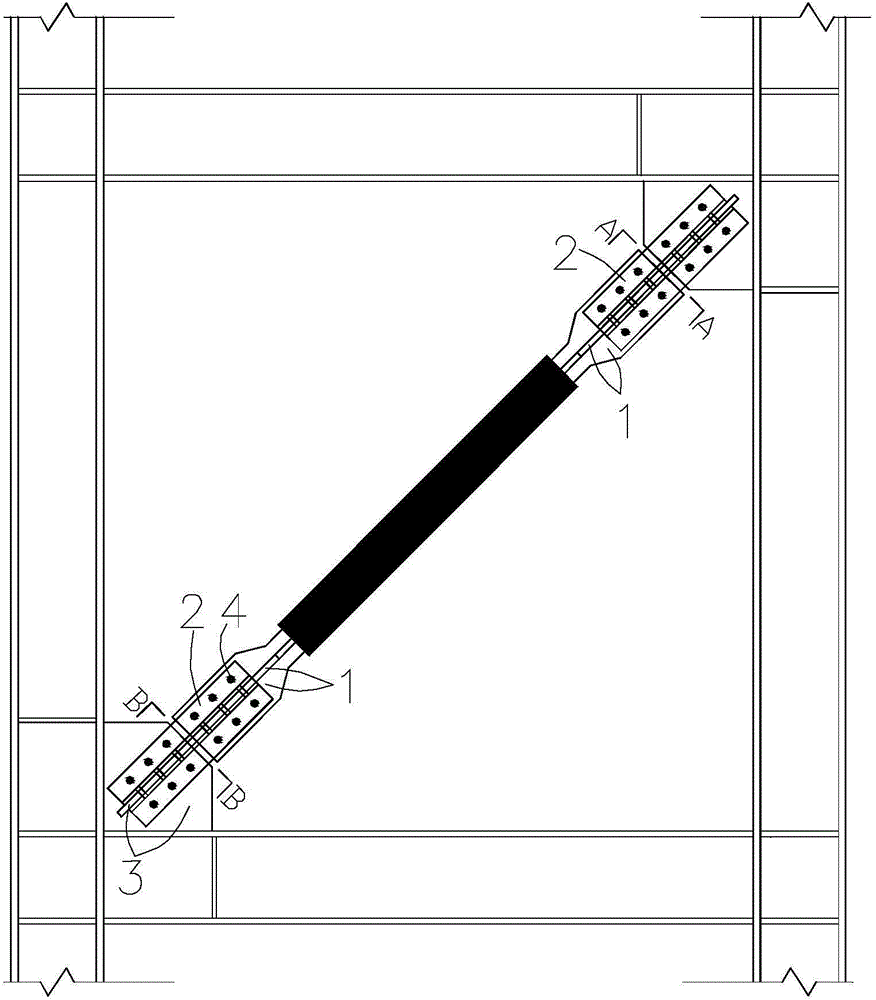 Double-gusset-plate clamping type buckling-restrained brace bolt and welding hybrid connecting node