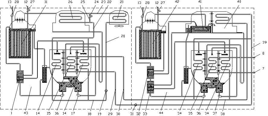 Cascading air-cooling composite single-effect and double-effect type lithium bromide absorption refrigerating machine