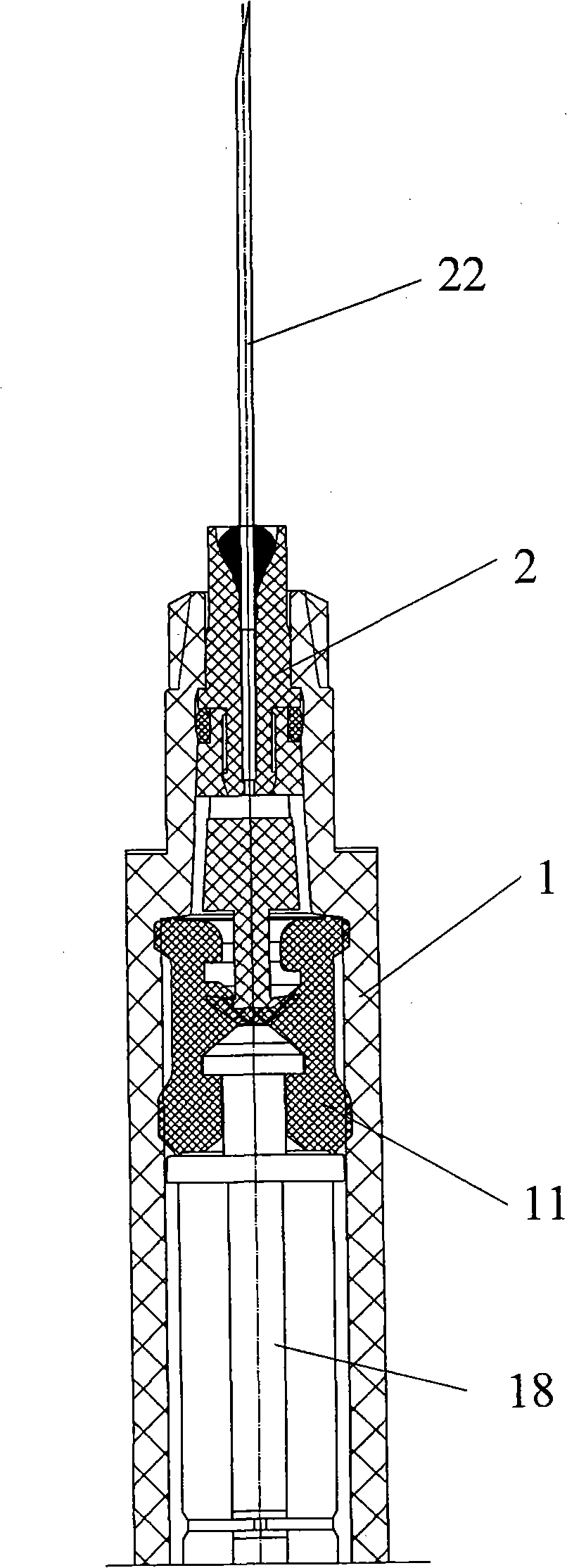 Safety injector with injection needle automatically deflecting when shrinking