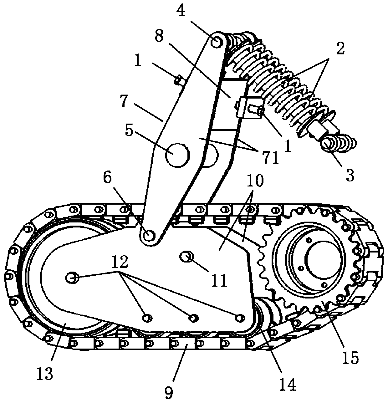 Crawler-type swing arm suspension type walking mechanism and crawler vehicle