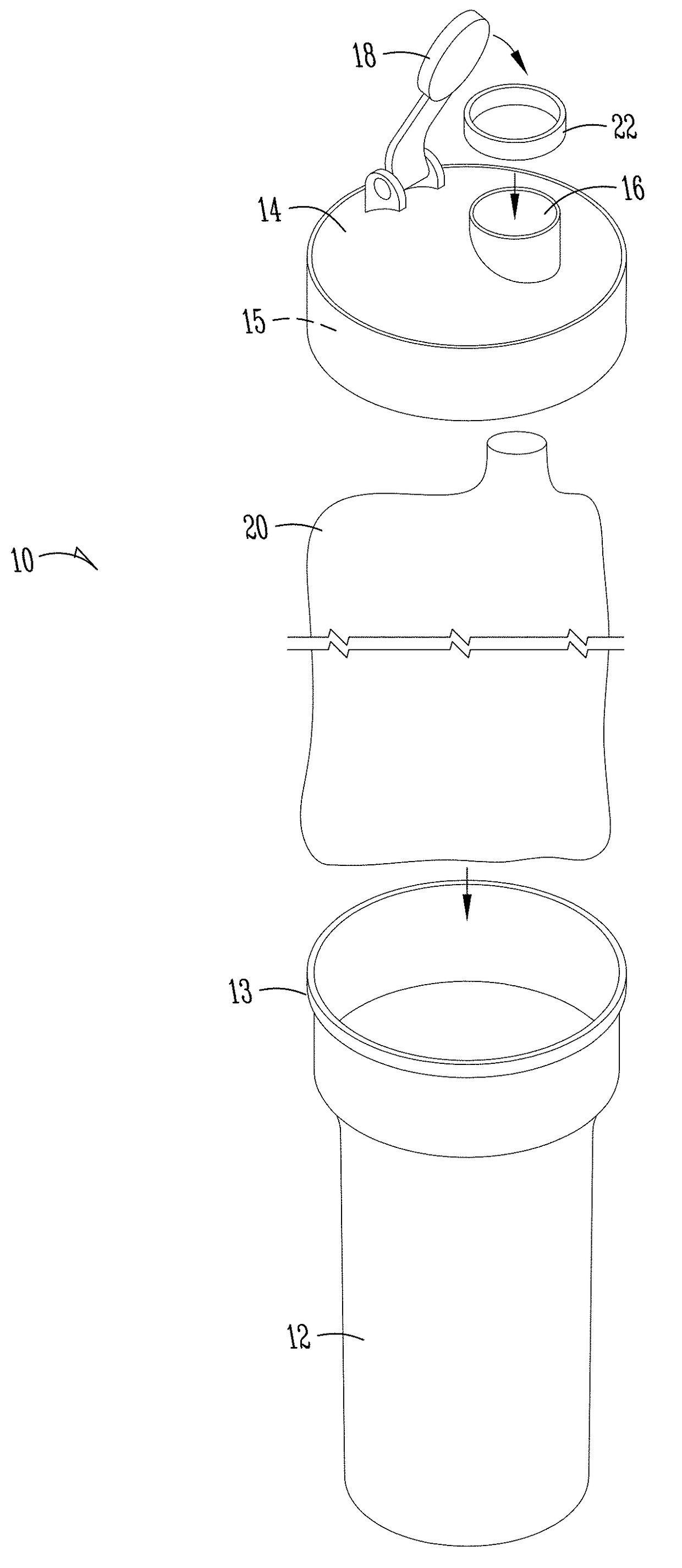 Shaker bottle with plastic liner