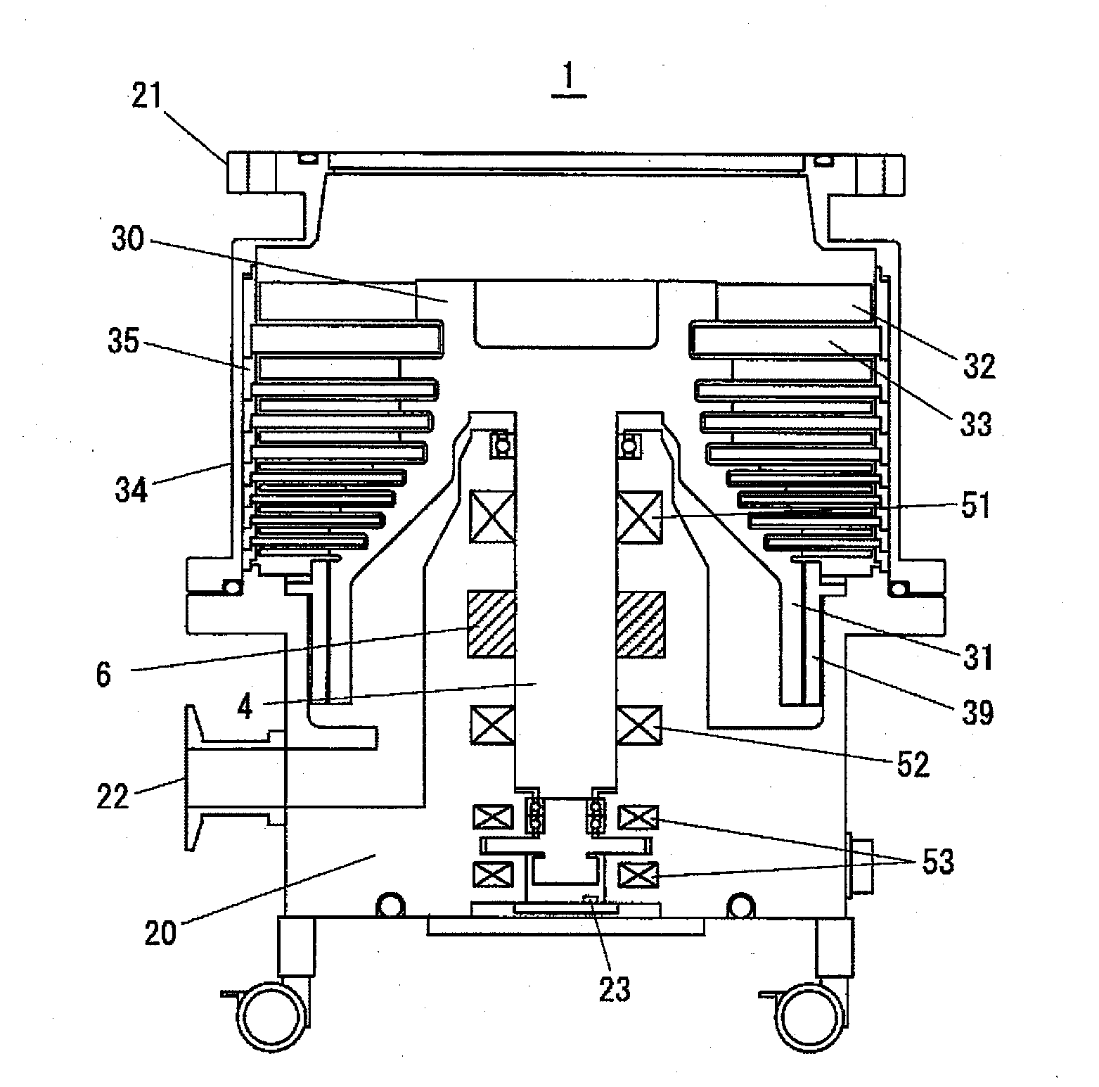 Magnetic levitation type vacuum pump and magnetic levitation device