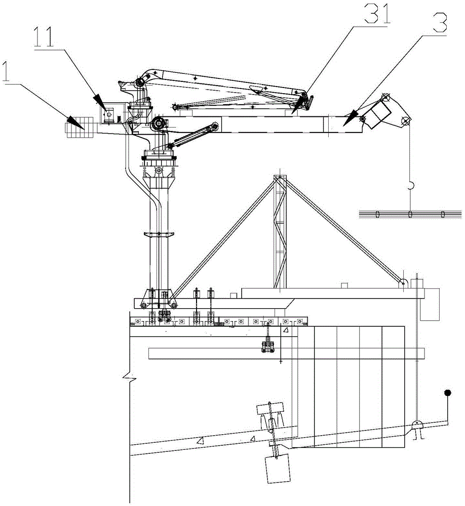 Hydraulic movable hanging basket with hoisting and material distributing functions and construction method thereof