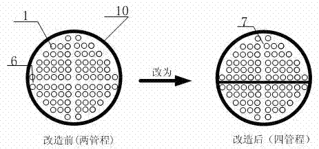 Method for changing number of tube passes of tube type heat exchanger