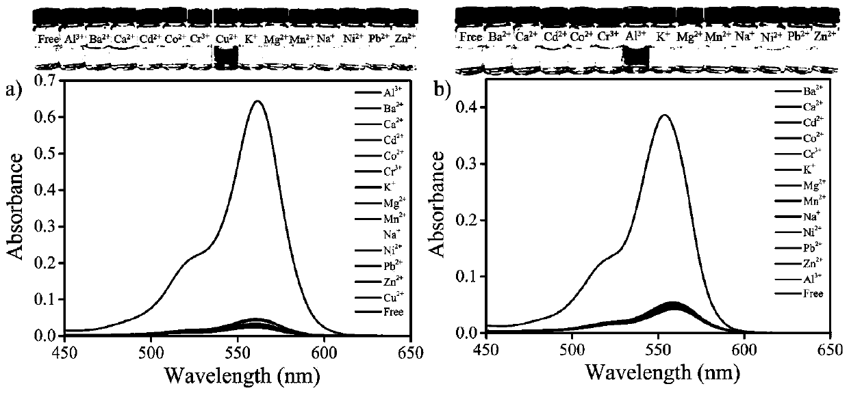 A water-soluble rhodamine-based ionic liquid probe for selective discrimination and recognition of bimetallic ions, its preparation method and application