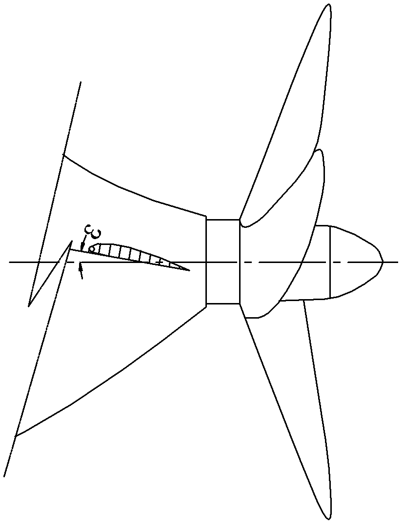 Reaction fin in front of propeller