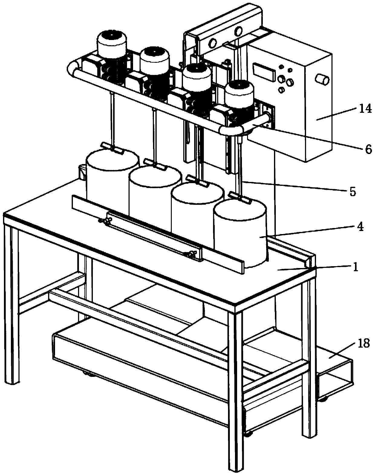 Four-drum type mixing and stirring device for building materials and working method thereof