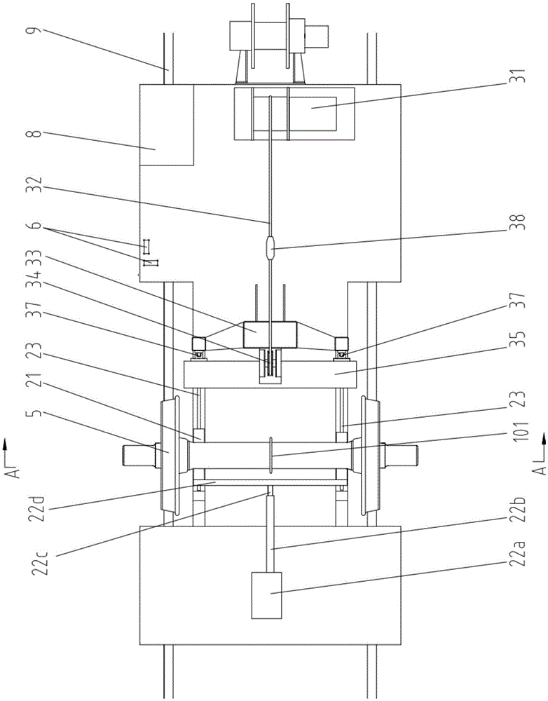 A railway ballastless track walking type drop shaft test bench