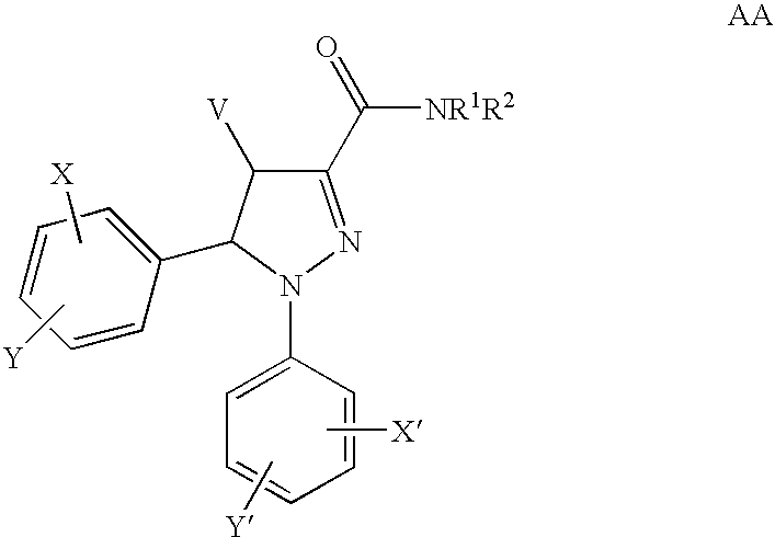 Substituted n-phenyl-5-phenyl-pyrazolin-3-yl amides as cannabinoid receptor antagonists/inverse agonists useful for treating obesity