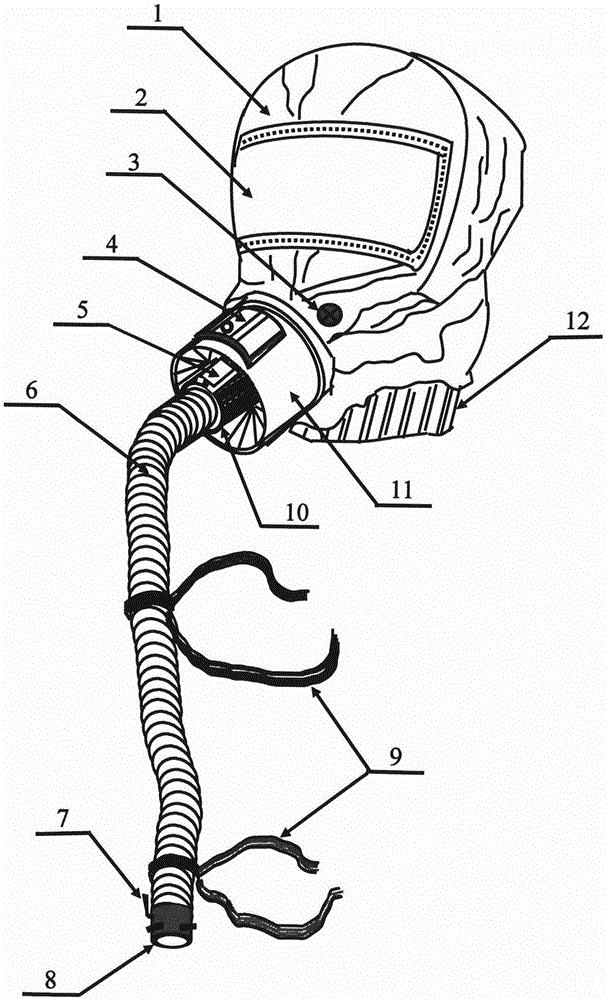 Long-catheter type lifesaving gas mask and alarming device system