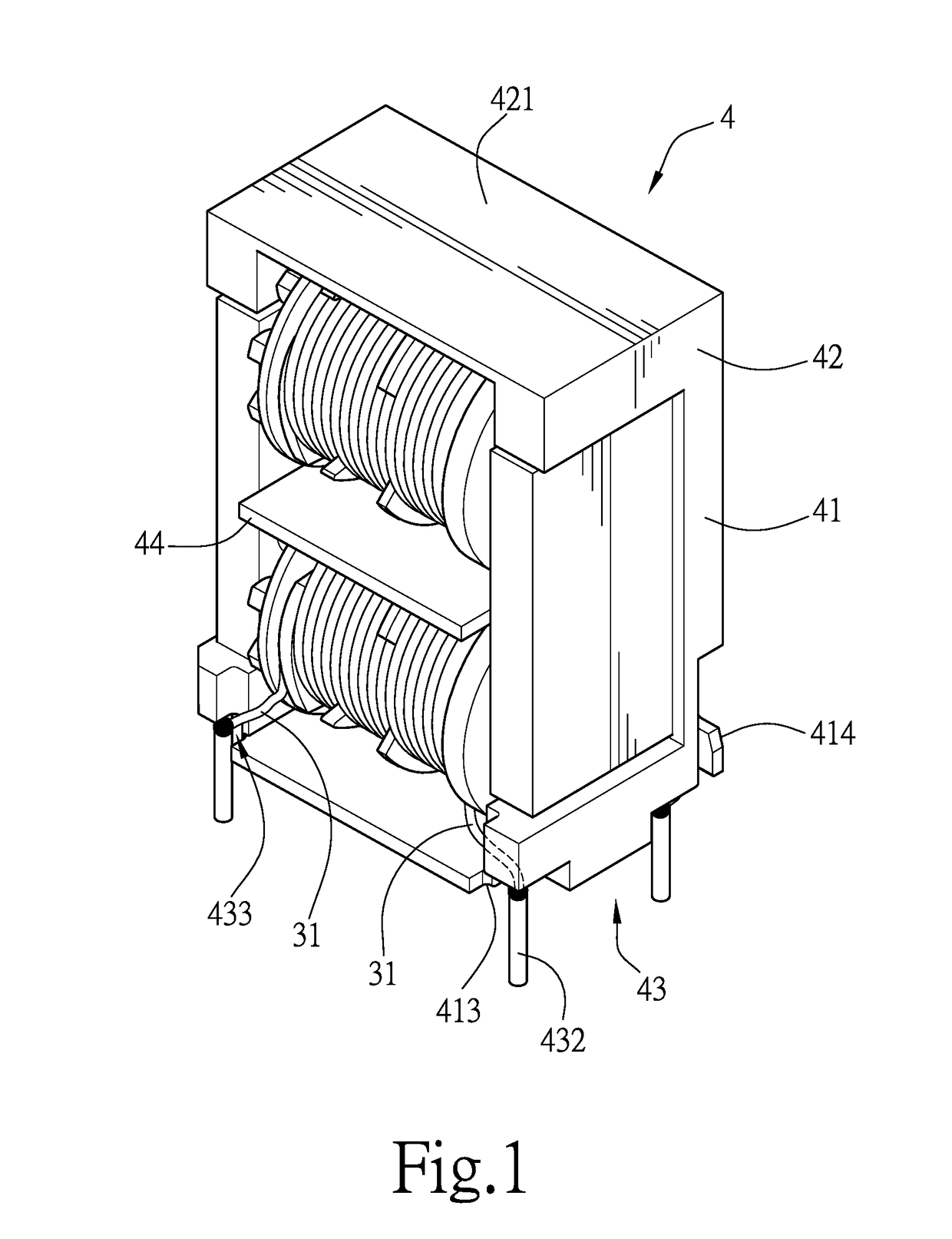 Upright composite common mode coil assembly