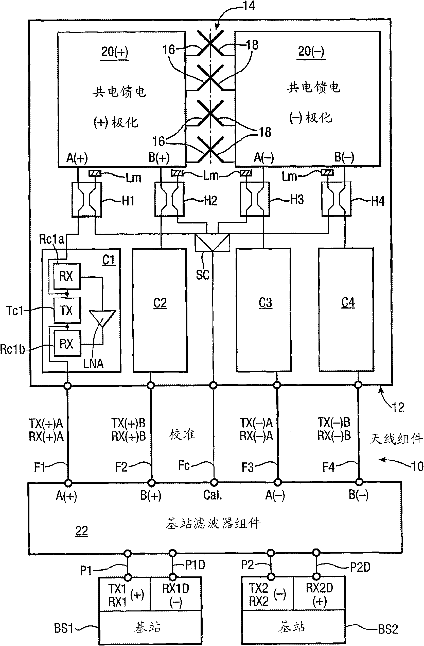 Electrically tilted antenna system with polarisation diversity