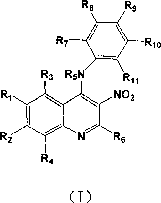 4-Substituting anilino-3-nitroquinoline compounds, prepn. method and use thereof